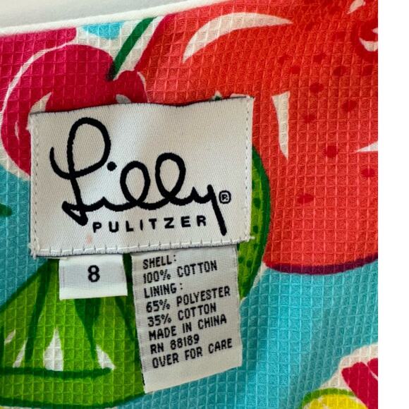 Lilly Pulitzer Fruit Print Vintage Sheath Mini Dress Sleeveless Light Blue Sz 8 - Picture 8 of 9